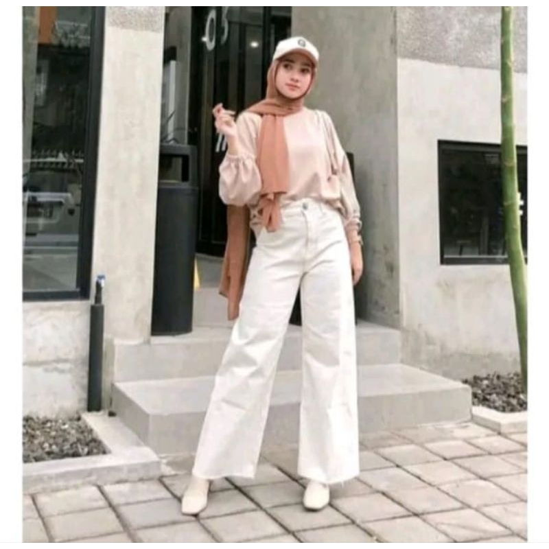 BF CELANA kulot jeans CREAM/CELANA BAWAHAN HIGHWASIT KULOT WARNA