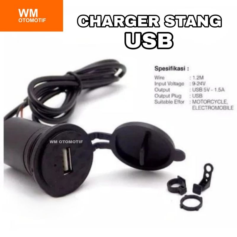 Charger Stang 12 - 24 Volt Hp Motor USB Port Plug Adaptor Waterproof Casan Quick Handphone Phone Aki