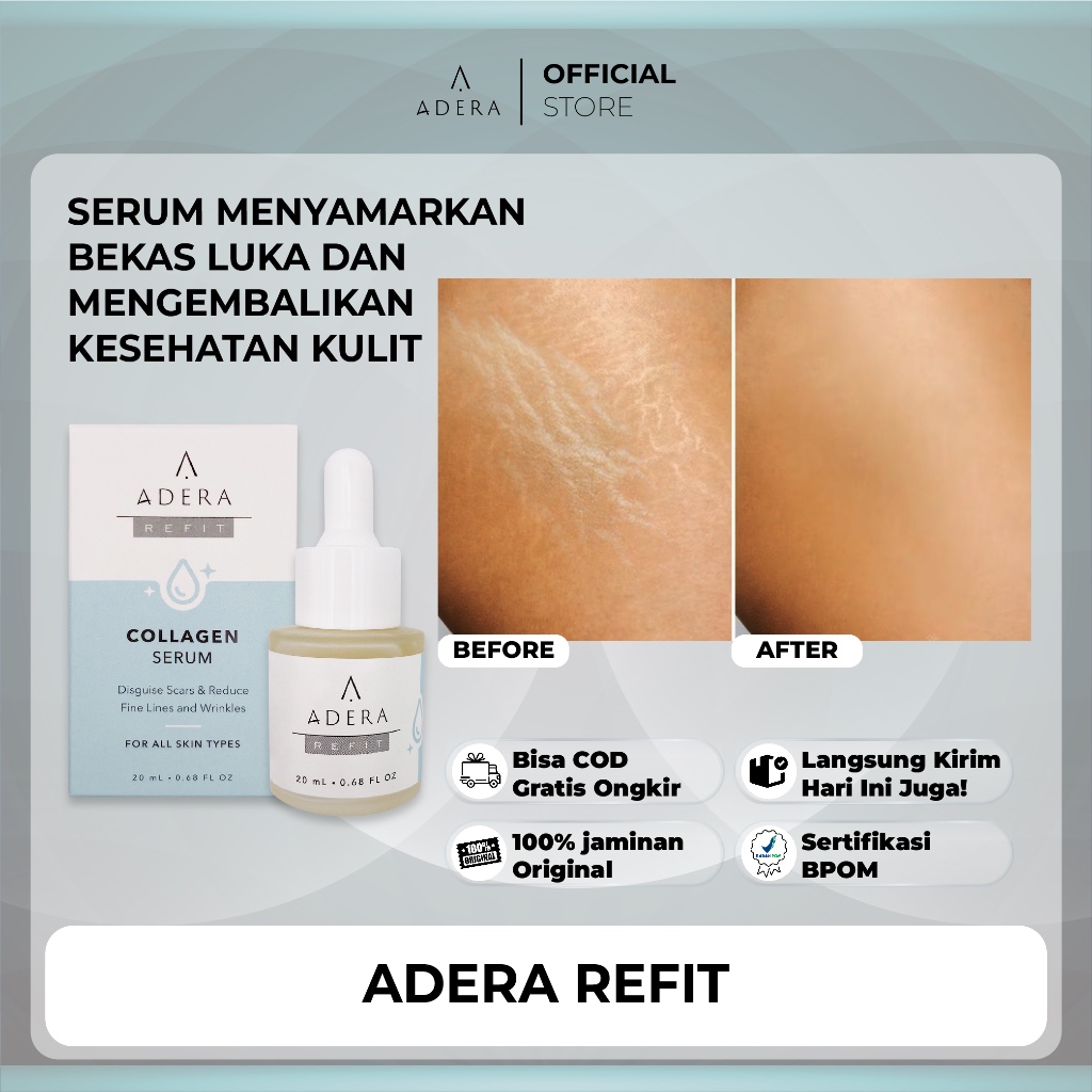 Paket ADERA REFIT Collagen Serum Menyamarkan Bekas Luka dan Mengembalikan Kesehatan Kulit Sudah BPOM