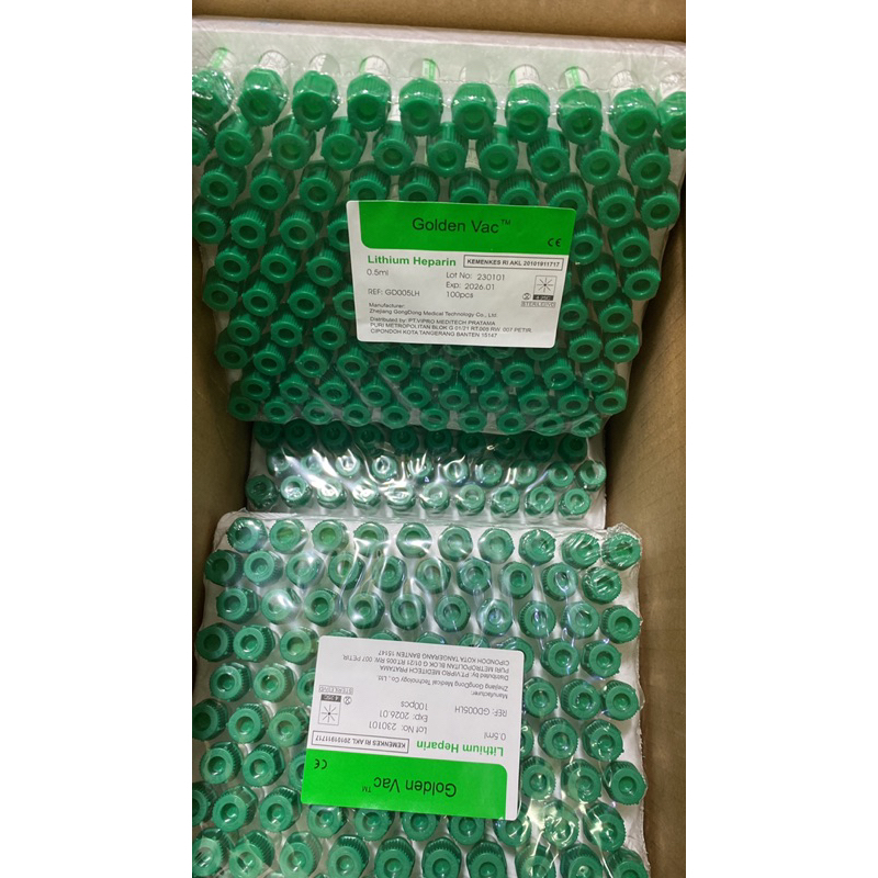tabung lithium heparin 0.5ml golden vac