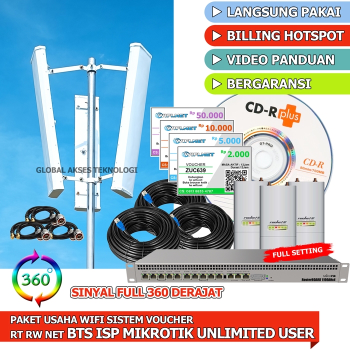 paket alat usaha wifi sistem voucher RT RW NET unlimited user