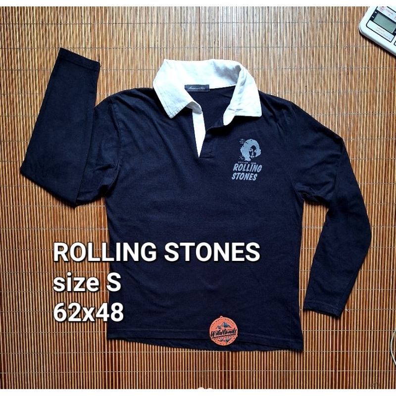 Baju Kaos Krah ROLLING STONES Rugby Polo Shirt Lengan Panjang