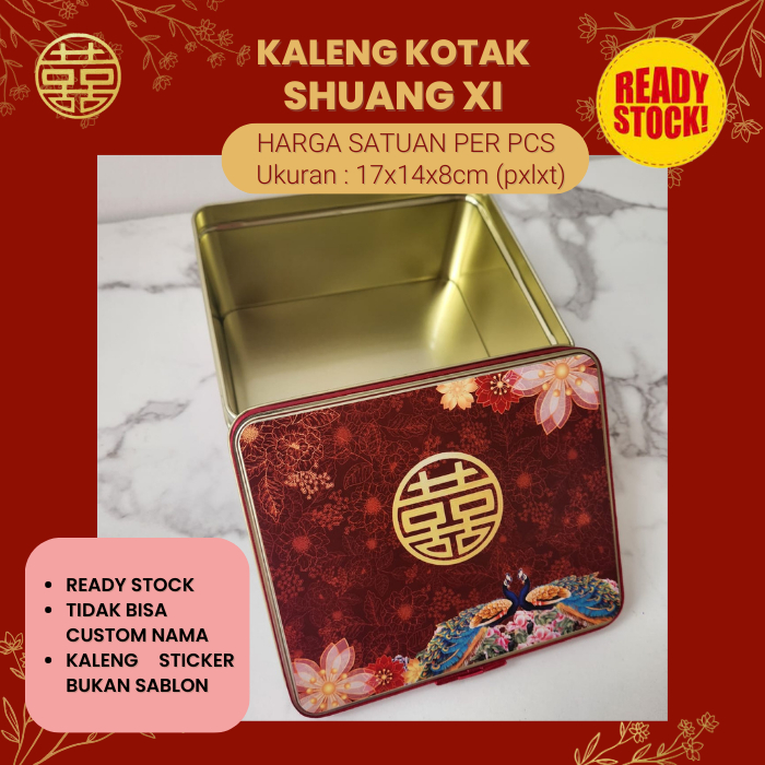 

Kaleng Kotak Sangjit Hampers Sangjit Tin Sticker Wedding / Engagement / Teapai logo Shuang Xi Maroon by Hapunni