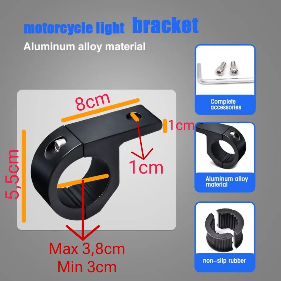 MH - Bracket Stang Motor Aluminium Penyangga Lampu Tembak Univesal Mobil