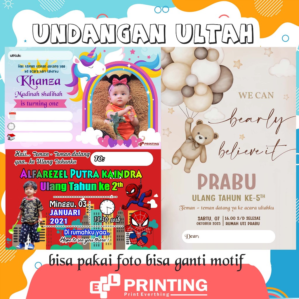 {20 PCS} UNDANGAN ULTAH ANAK BISA PAKAI FOTO | UNDANGAN ULANG TAHUN | UNDANGAN ANAK