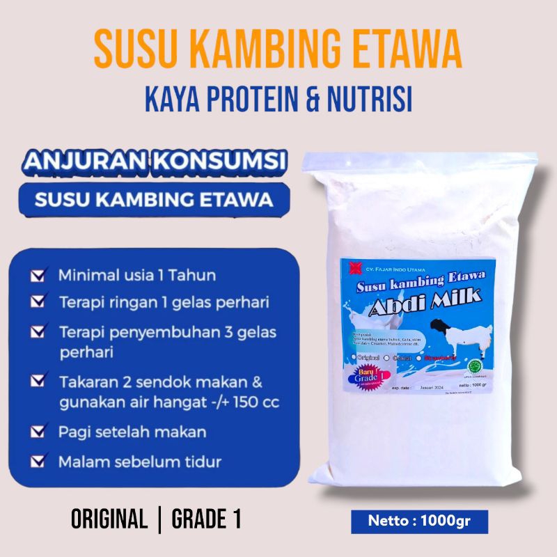 

Susu Kambing Etawa ABDI MILK "Original, Coklat, Strawberry" Grade 1