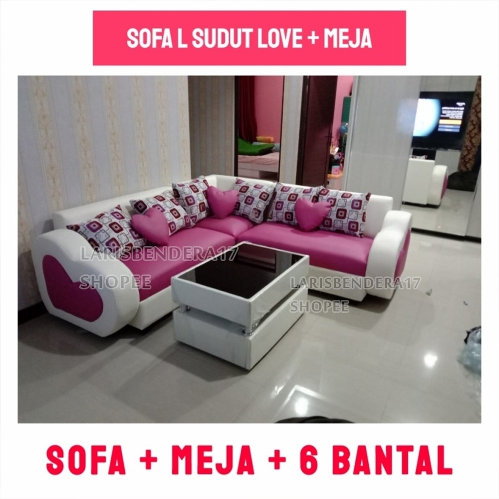 Sofa L Sudut Love Plus Meja | Minimalis &amp; Elegan | Oscar - Anti Basah | Bludru. Sofa ruang tamu, sofa keluarga