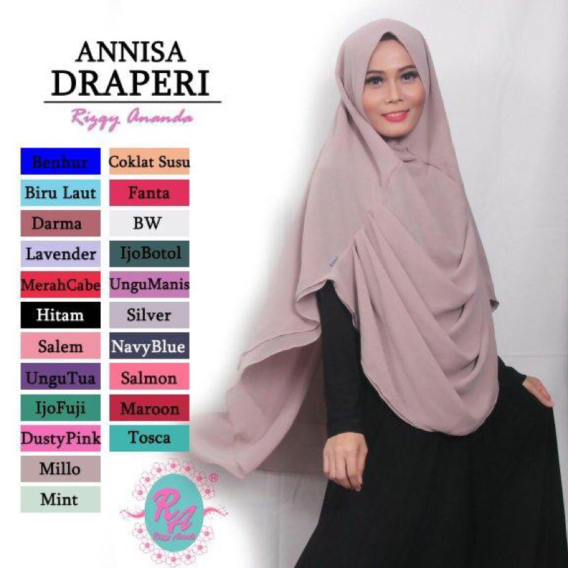 Jilbab Hijab Kerudung Bergo Khimar Ceruty Ceruti Syari Jumbo Instan Non Pet Ped Pad Putih Annisa Dra