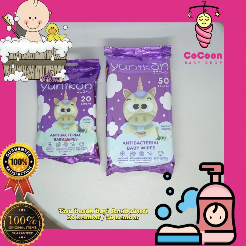 Tisu Basah Bayi Antibakteri Yunikon Antibacterial Baby Wipes 50 Lembar 20 Lembar