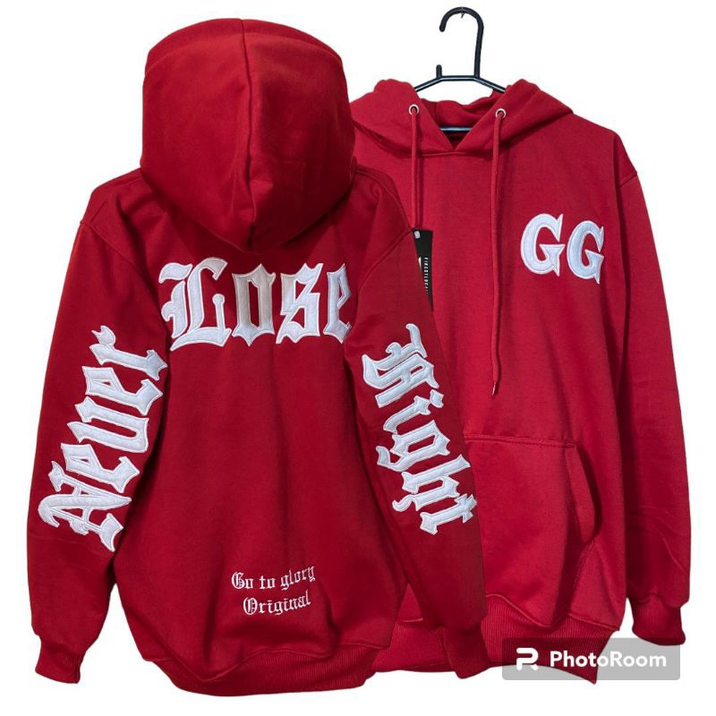 Sweater Hoodie Pria Keren Full Bordir GG Never Lose Fight Sweater Pria Wanita Viral Terbaru