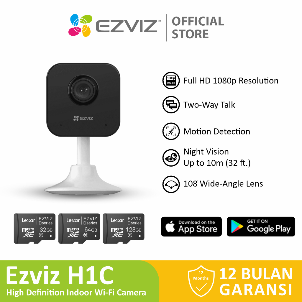 Ezviz H1c 2MP Smart Home IP Camera CCTV Indoor w/ SD Card 64/128/256GB