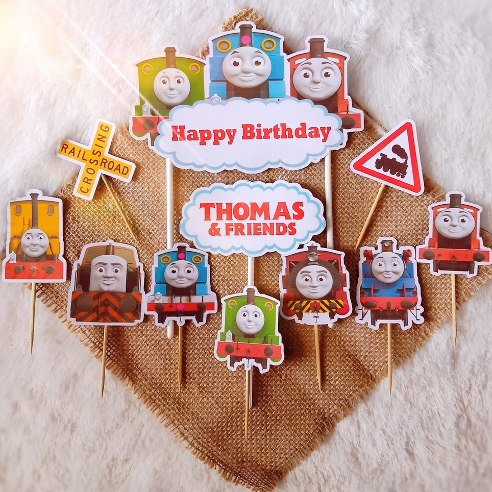 Hiasan Kue Thomas (Bisa Custom Nama) untuk Dekorasi / Topper Cake Ultah / Ulangtahun Karakter Anak