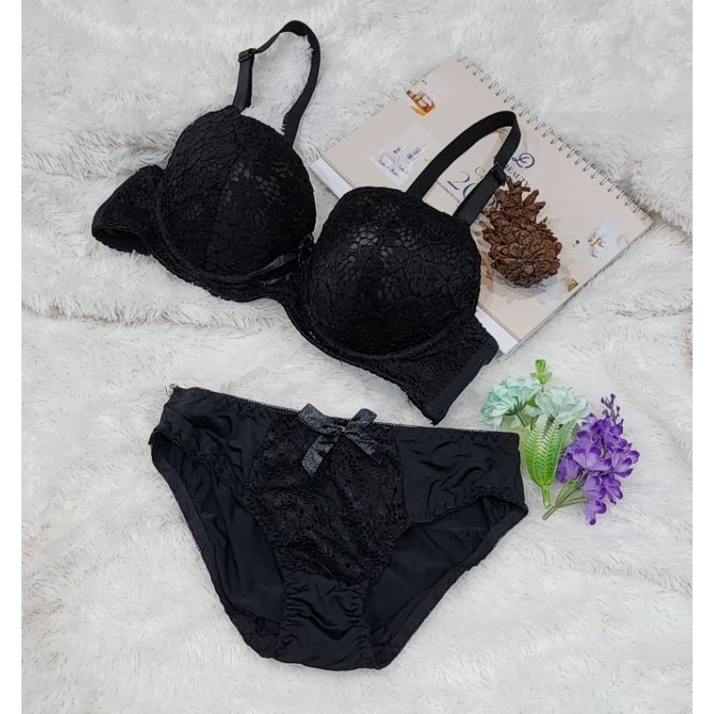 Bra Set Kawat Busa Sedang Kait 3 Motif Renda Cup B size 34-38 #8210