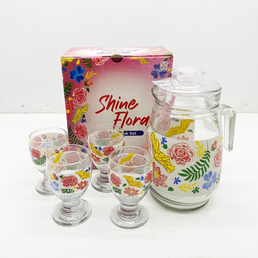 Pitcher Set 4 in 1 - Gelas Teko Kado isi 4 Bahan Kaca Murah - SOUVENIR KADO - PITCHER TEKO GELAS SET
