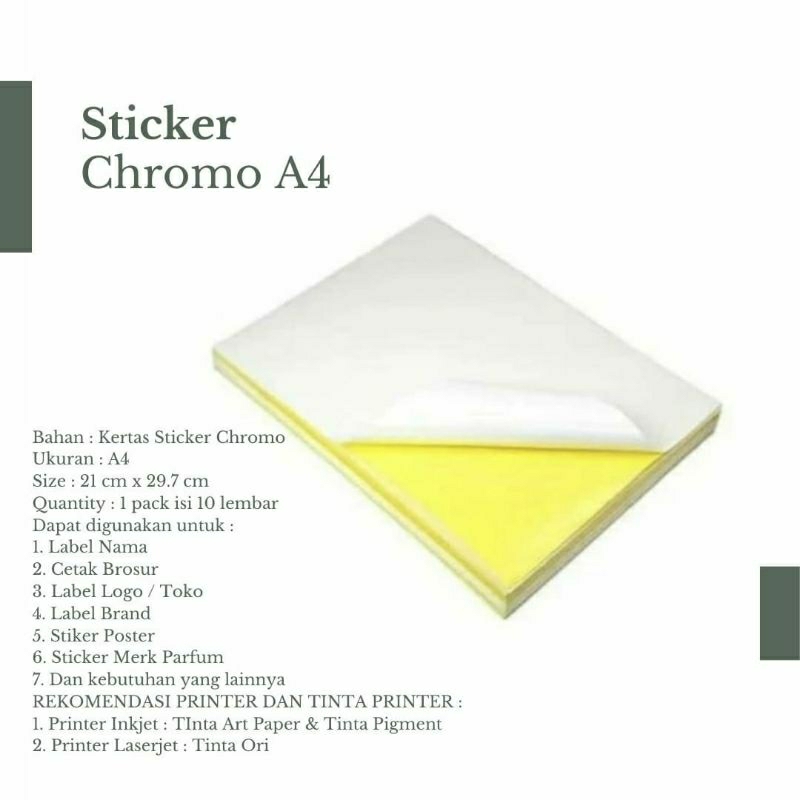 

Kertas Stiker Chromo A4 / Kertas Stiker / Sticker Cromo / Kertas Stiker Kromo isi 10 lembar