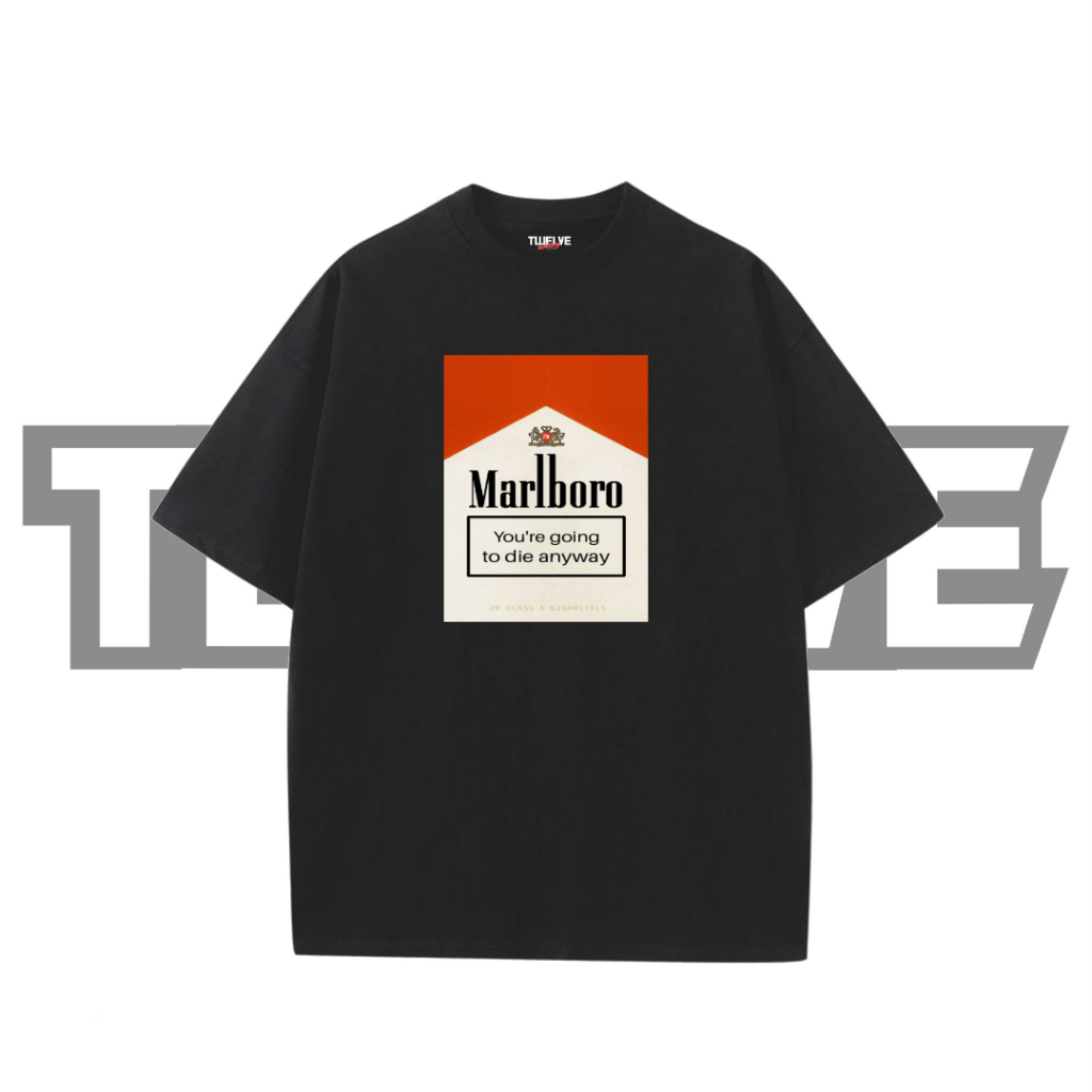 MARLBORO Oversize T-Shirt | Wash Hitam | Kaos Aesthetic | Atasan Pria Wanita | Baju Cowo Cewe | Unis