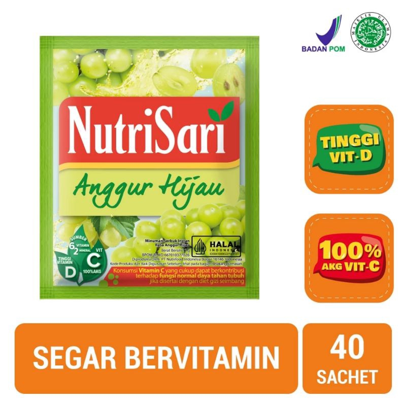 

NutriSari Anggur Hijau isi 40 sachet - Minuman Sari Buah Anggur Minuman Rasa Anggur Vitamin C & Vitamin D