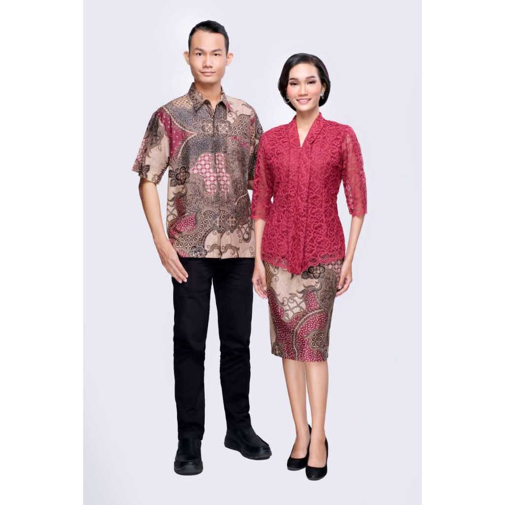 Sarimbit Keluarga Kebaya Setelan Set Rok Blouse Brokat Batik 3251 Merah Maroon
