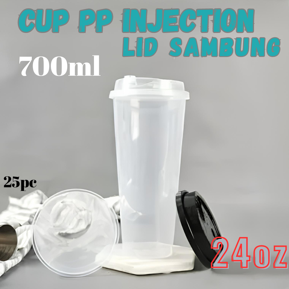 Cup PP Injection 24 Oz 22 Oz  700ml + Lid / Cup Gelas Plastik Inject 24oz 22oz