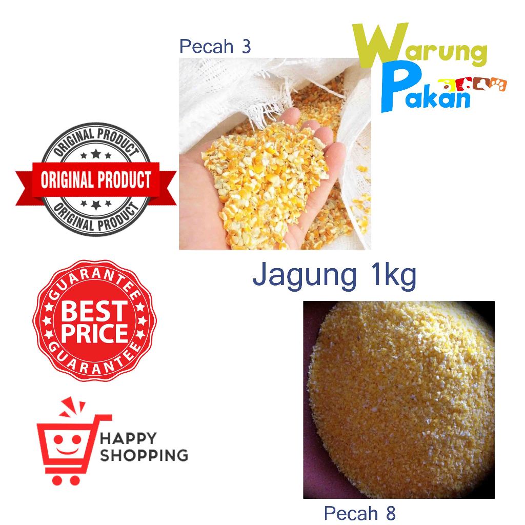 Pakan Ayam Jagung Pecah 1kg Pakan Burung Jagung  Kering Pakan Burung Dara Menir Jagung