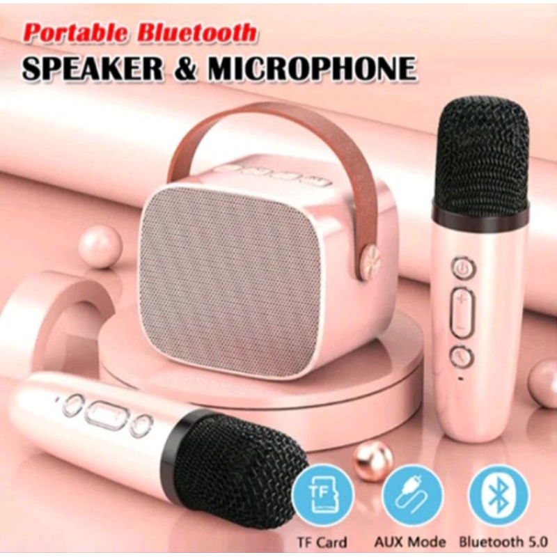 Speaker Karaoke plus 2mic Speaker portable Mic Karaoke bluetooth wireless