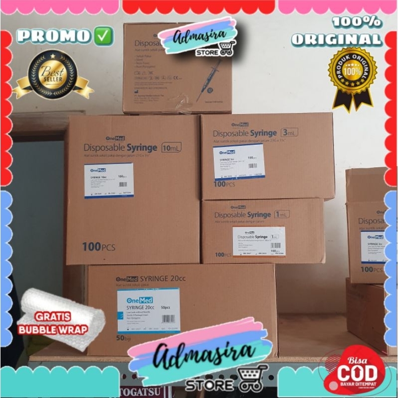 Per Box Spuit 1cc 3cc 5cc 10cc 20cc OneMed Box Disposable Syringe spet 1ml 3ml 5ml 10ml 20ml