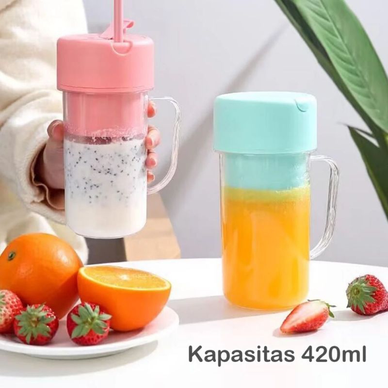 Juicer Portable + Sedotan 6 Mata Pisau Blender Jus Portable