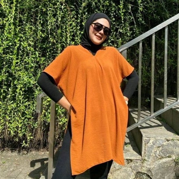 grosir_solo || LONG SQUARE NAGITA TUNIK CRINKLE / Tunik Crinkle Atasan Wanita V-neck Oversize