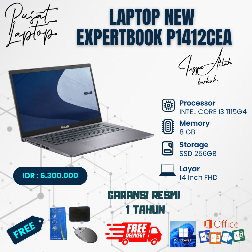 LAPTOP NEW ASUS EXPERTBOOK P1412CEA | INTEL CORE I3 III5G4 | RAM 8GB | SSD 256GB