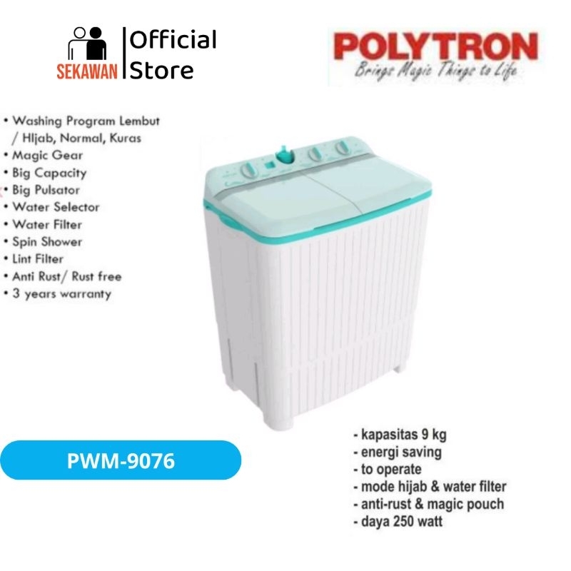 mesin cuci Polytron 2 tabung 9kg PWM-9076