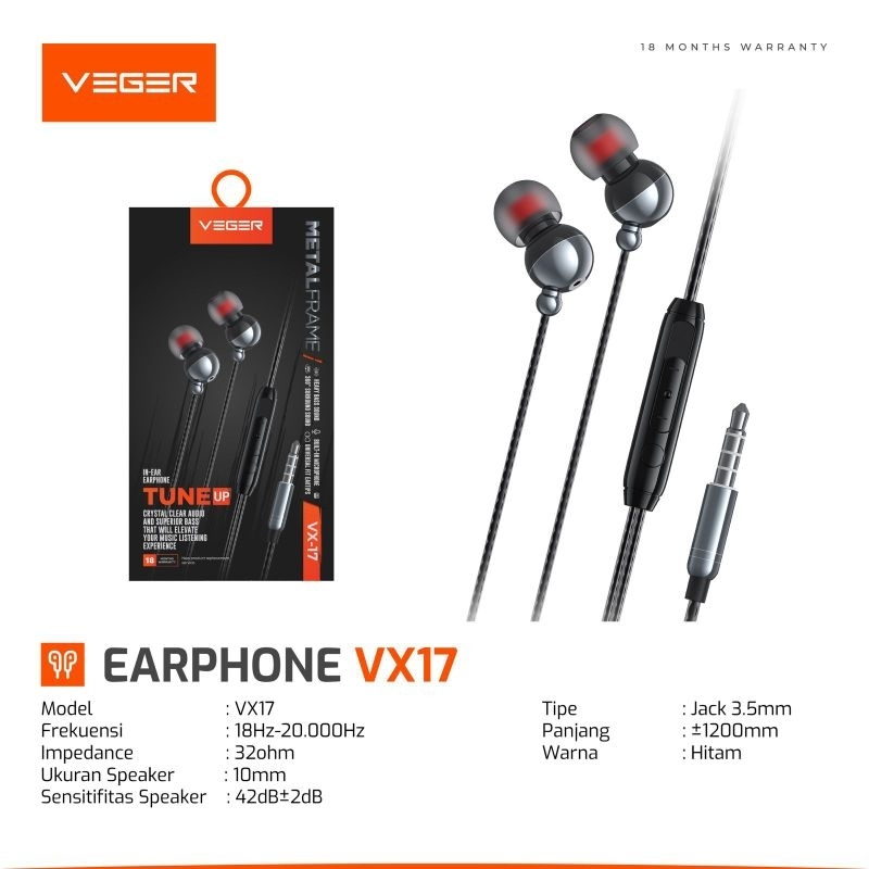 Handsfree/Earphone VEGER VX17 Full Bass