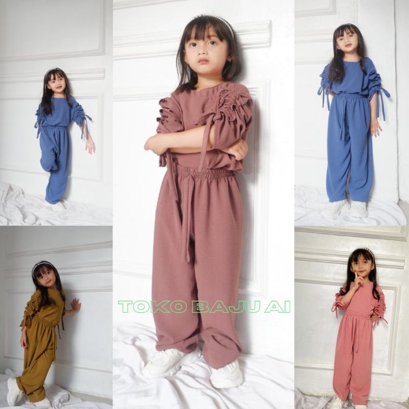 Setelan anak perempuan one set anak cewek satu set baju anak wanita crinkle airflow usia 3 - 11 tahu