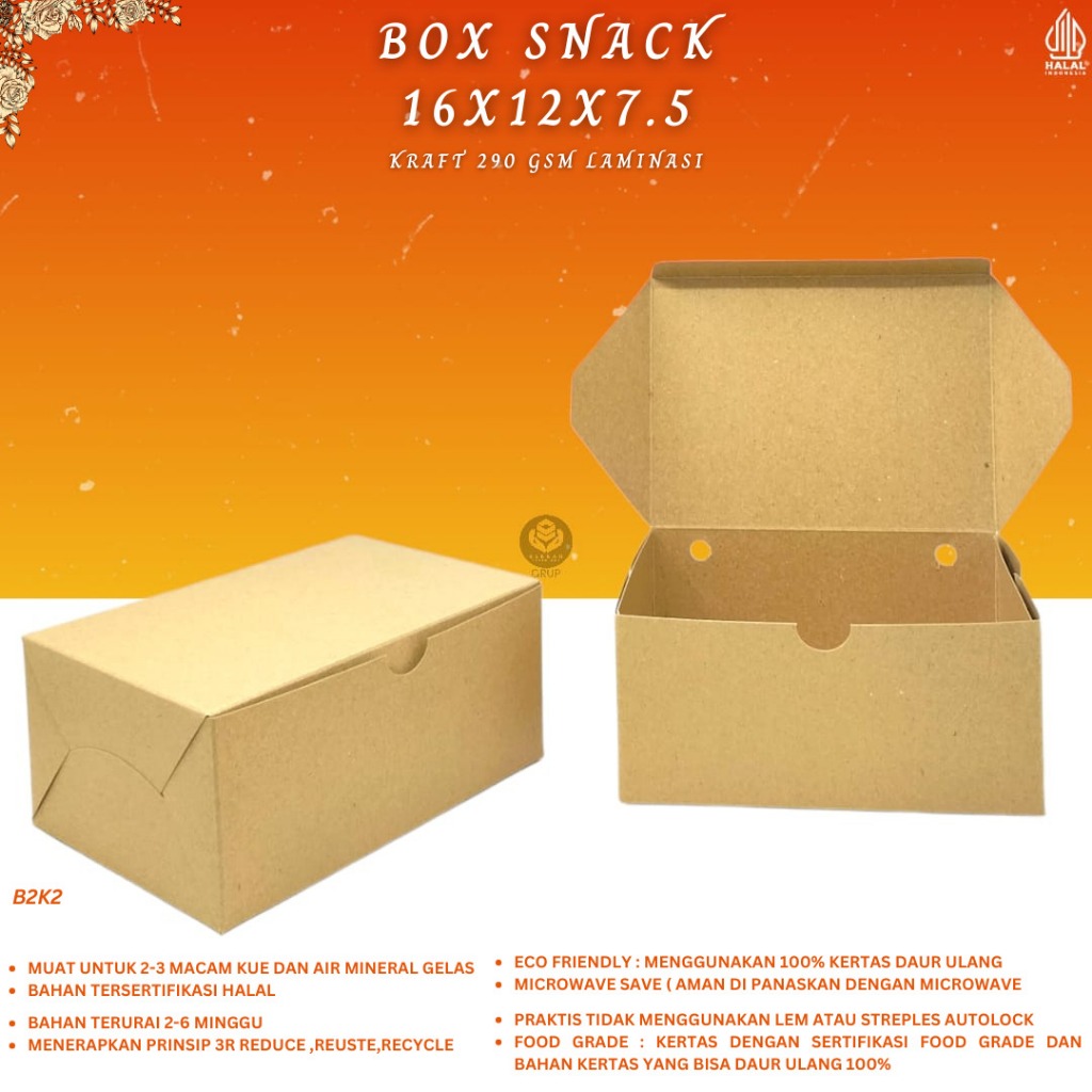 Snack Box 12x16 / Dus Kue 16x12 / Kotak Kue / Dus Kue / Dus Snack 12x16 Laminasi / B2K2