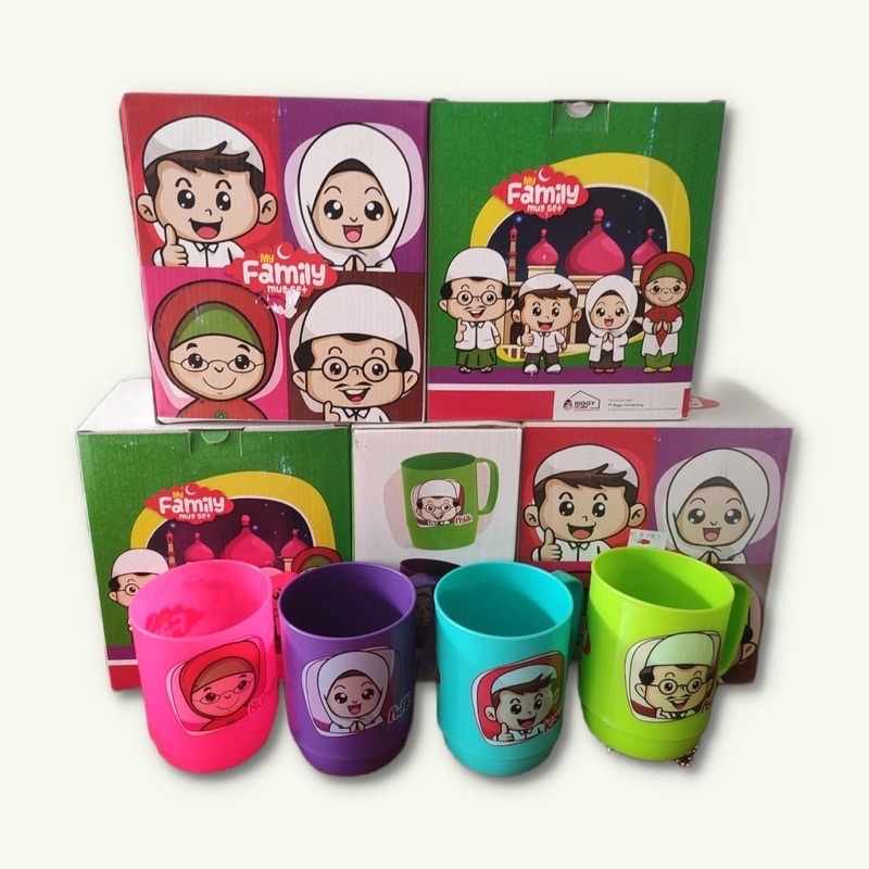 Gelas Mug Cangkir Family Set Isi 4 Pcs Warna Lucu