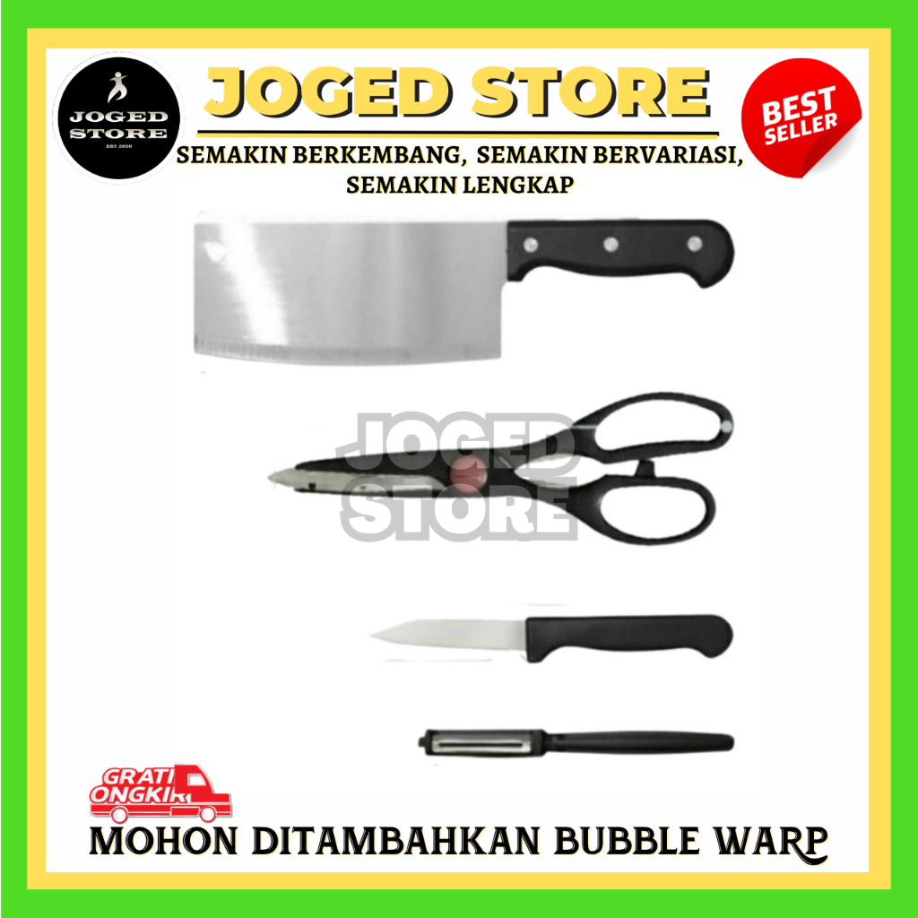 GSF PISAU 4 SET + GUNTING | PISAU SET GUNTING GSF HITAM 415 | PISAU DAPUR