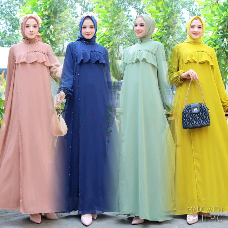 Long Dress Arnita Vol 12 Dress Navy Mint Nude  Lime Mocca Gamis Muslimah Lebaran Kondangan Pesta Pre