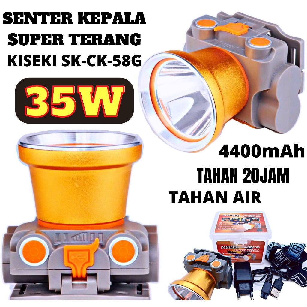 Senter Kepala KISEKI CK SK58G 35Watt, Senter Head KISEKI CK SK 58G Putih / Kuning HEADLAMP