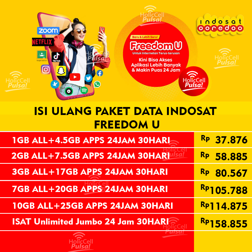 ISI ULANG PAKET DATA INDOSAT FREEDOM U 7GB 10GB ISAT Unlimited Jumbo I WAJIB BACA DESKRIPSI PRODUK