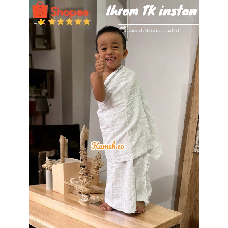 Kain Ihram Anak TK dan PAUD Siap Pakai dengan Karet, Baju Manasik untuk Bayi dan Balita Laki-Laki
