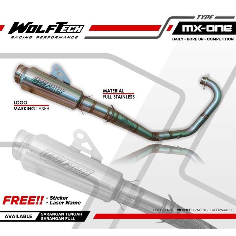 knalpot MX King fullsystem type Road Race, knalpot racing original Wolf Tech Racing