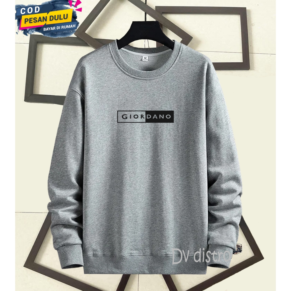 COD Sweater Crewneck Distro Giordano Blok Text Hitam Premium Quality Lengan Panjang Bahan Tebal Swea