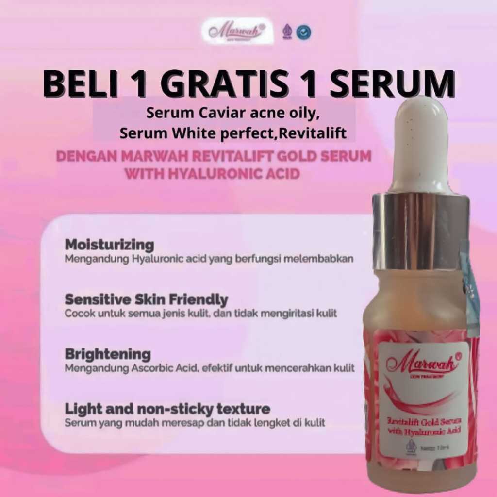 Promo beli 1 gratis 1 seru m paketan marwah skincare serum revitalift caviar gold for acne and oily 