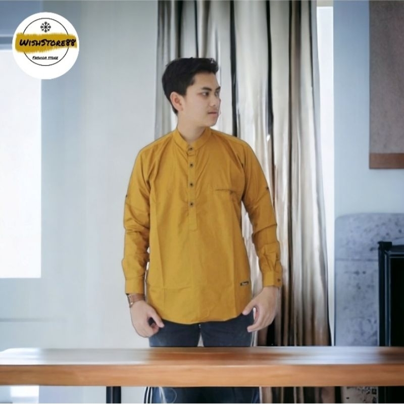 COD Baju koko pria warna mustard - kemeja koko pria warna kuning kunyit