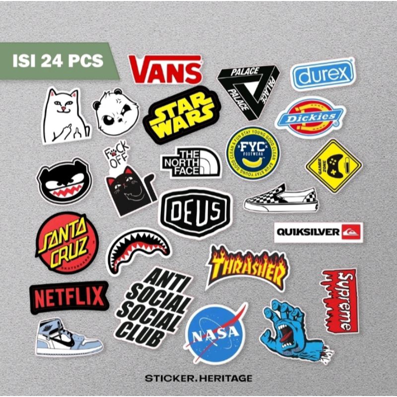 

24PCS STICKER LOGO BRAND AESTHETIC RANDOM LAPTOP DAN CASE, MURAH