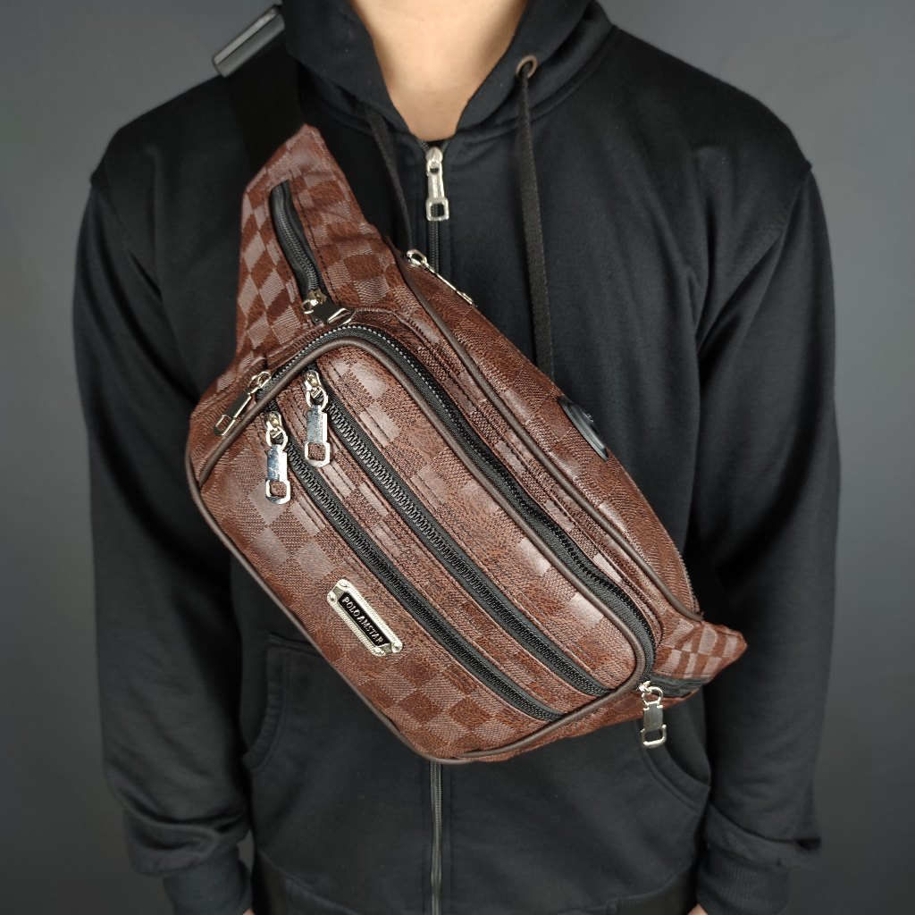 POLO AMSTAR - Tas Selempang Bahu Ukuran Besar Waistbag Bahan Kulit PU Motif