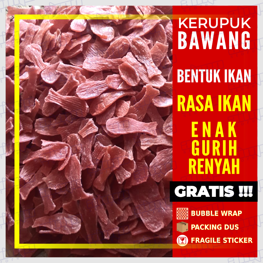 

Bal 5 kg - FUJI Kerupuk Bawang Bentuk Ikan Warna Merah FUJI rasa IKAN kemasan Bal 5KG ASLI