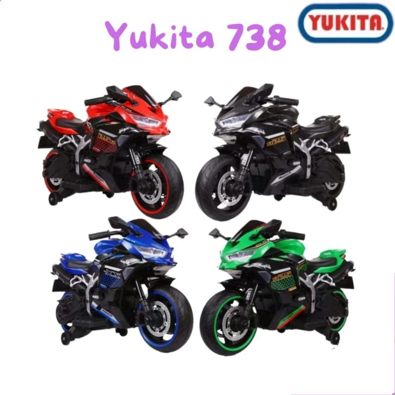 Mainan anak motor aki ninja kawasaki yukita 738 ban karet 12volt