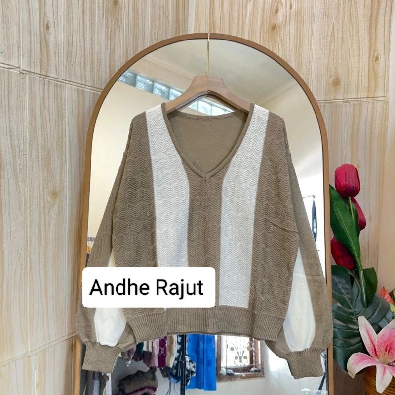 RICE V NECK BLOUSE RAJUT ATASAN WANITA