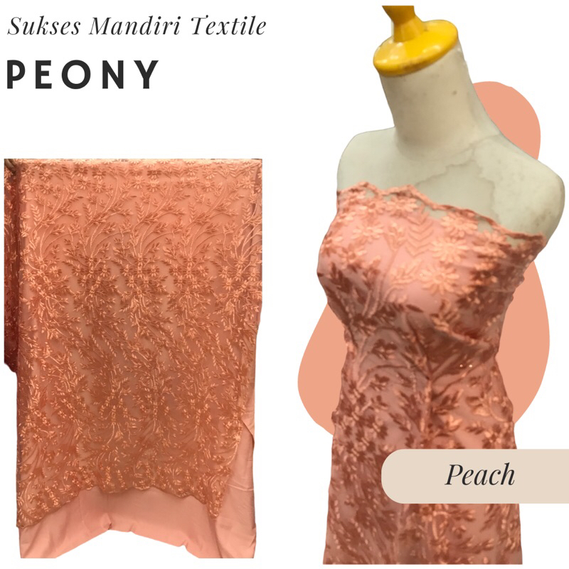 [PEONY] Tile brokat daun menjalar Warna Peach, Harga per 1/2 meter = 50 cm BAHAN KAIN BRUKAT TILE PR