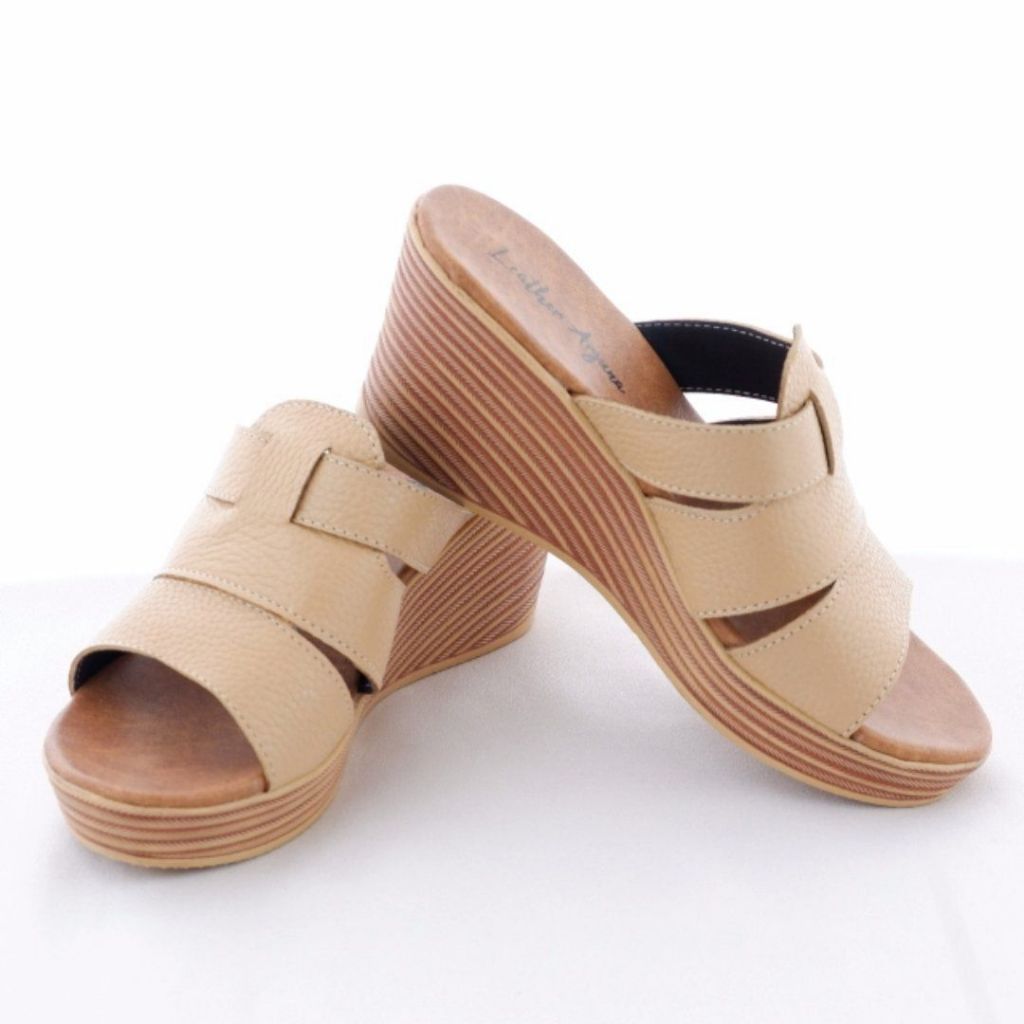 Sandal Sendal Wedges Selop Wanita Papirut Kulit Asli Garut Leather Arjuna Tokyo Wedges